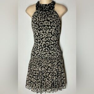 INC International Concepts Black and Beige Animal-Print Halter Midi Dress